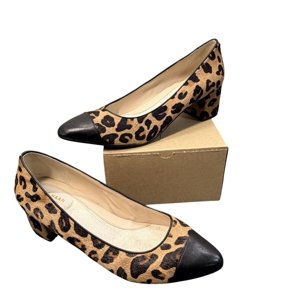 Cole Haan Shoes Womens Size 8 Brown Leopard Print Grand.OS Block Heel Pumps